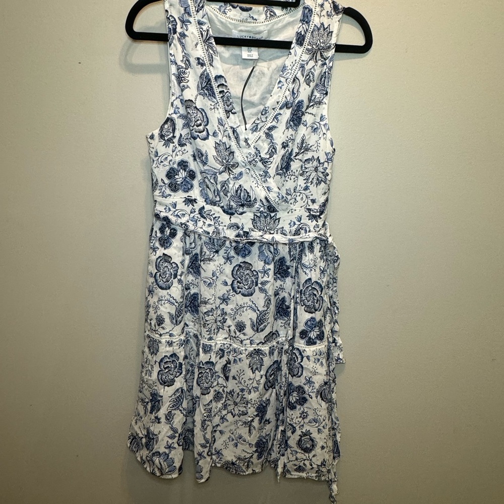 Floral Wrap Dress in Blue and White